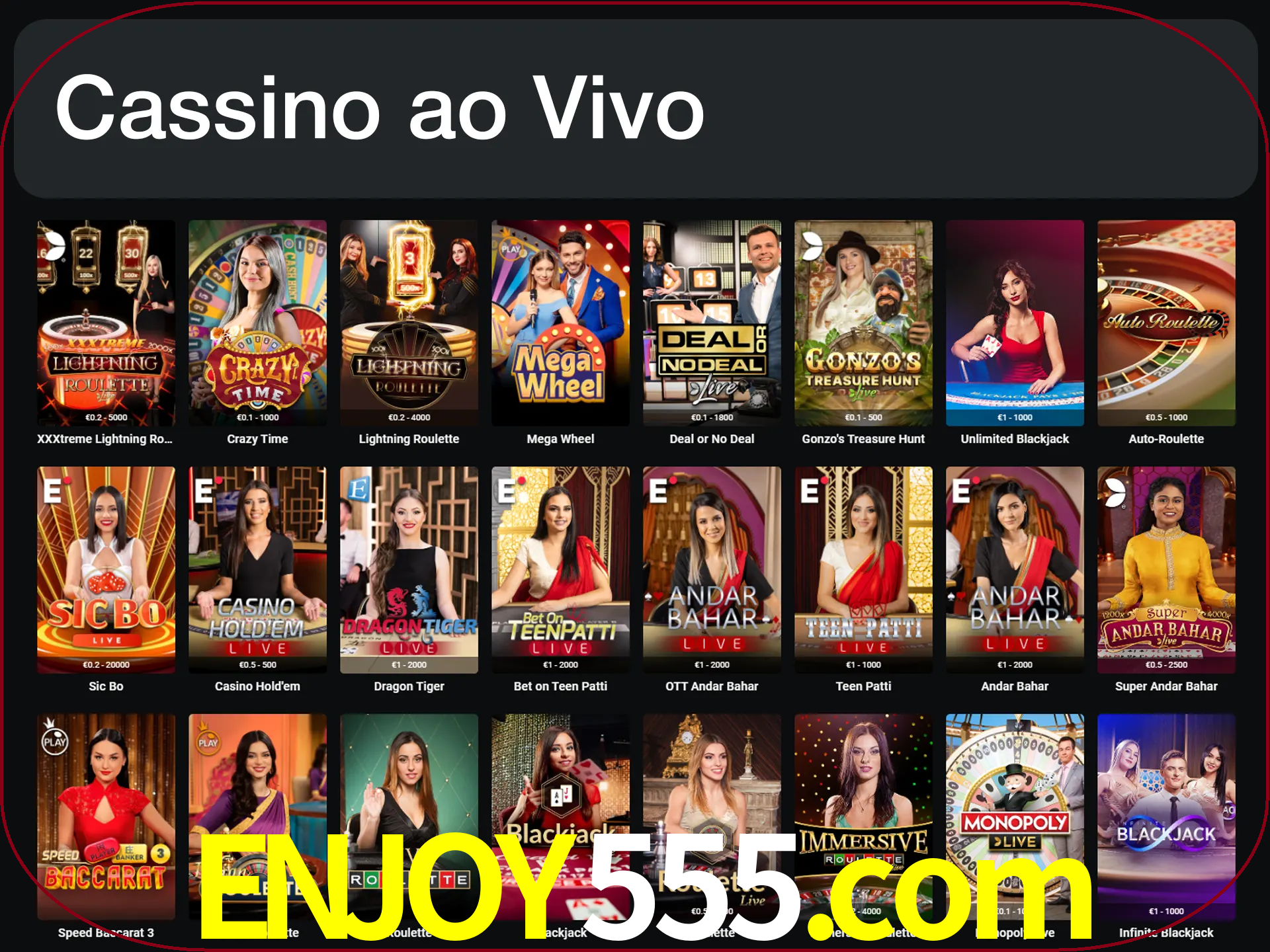 Jogue jogos de cassino com um verdadeiro dealer.