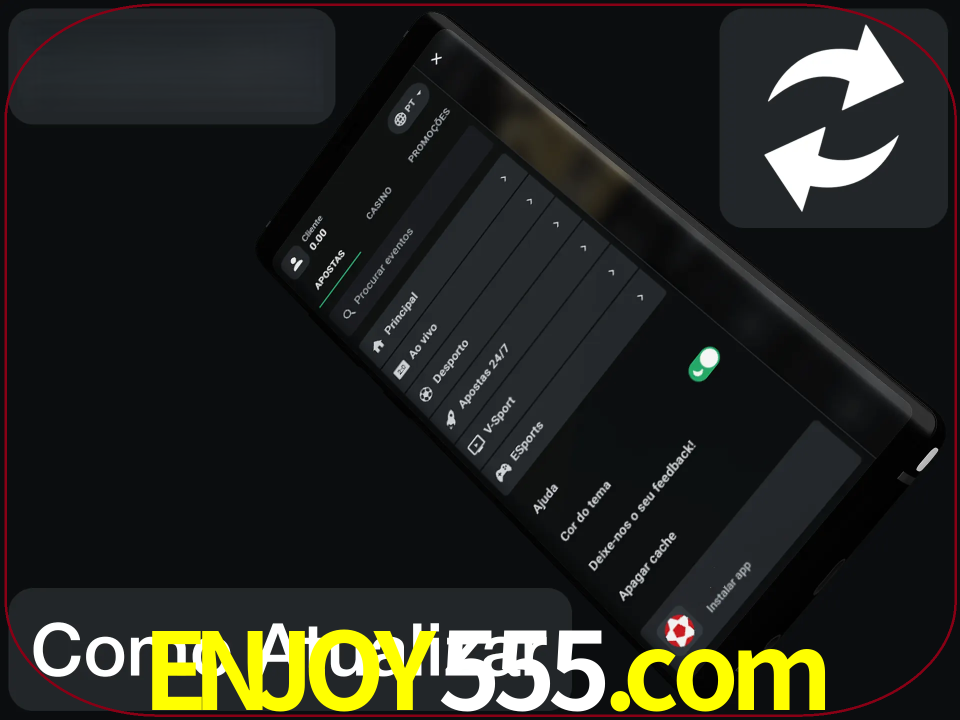 O aplicativo é atualizado automaticamente quando você faz o login.